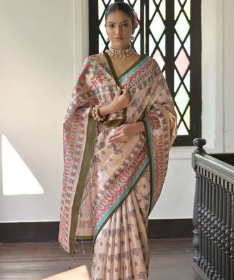 Purple pink pink & magenta floral embroidered silk blend saree 2