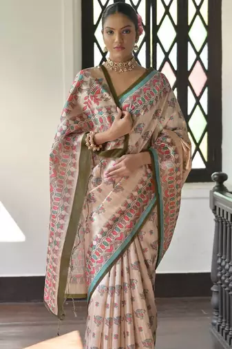 Purple pink pink & magenta floral embroidered silk blend saree