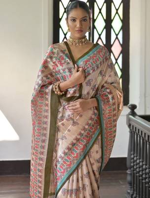 Purple pink pink & magenta floral embroidered silk blend saree 3