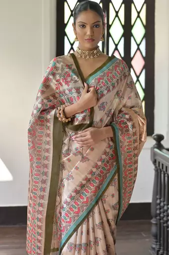 Purple pink pink & magenta floral embroidered silk blend saree