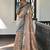 Off white peach floral beads and stones pure chiffon designer saree