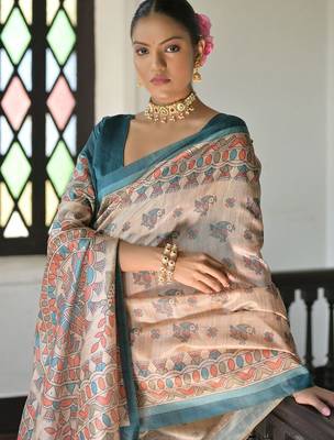 Off white peach floral beads and stones pure chiffon designer saree 3