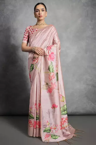 Cream black floral pure chiffon designer saree