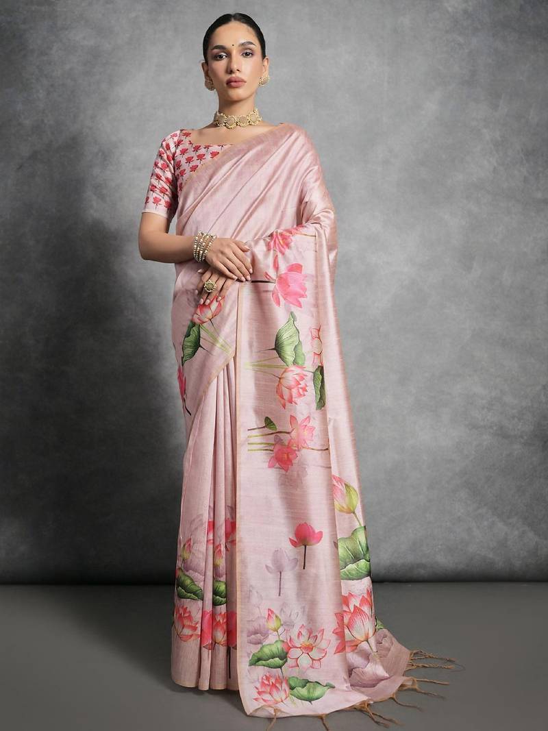 Cream black floral pure chiffon designer saree