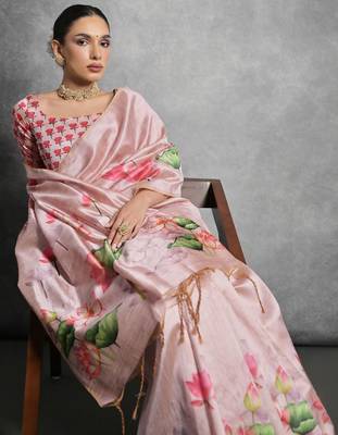 Cream black floral pure chiffon designer saree 3