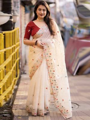 Lavender multicolor floral sequinned poly chiffon designer saree 1