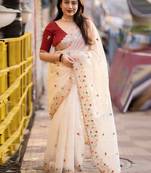 Lavender multicolor floral sequinned poly chiffon designer saree