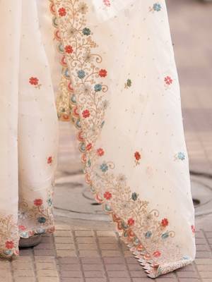 Lavender multicolor floral sequinned poly chiffon designer saree 4