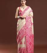 beige ethnic motifs woven design cotton saree with blouse
