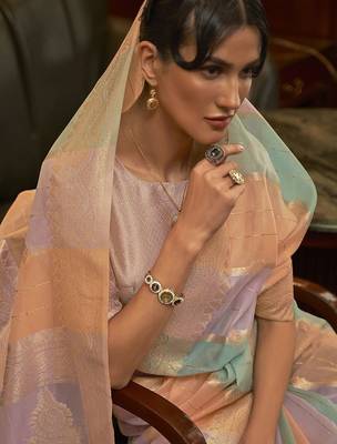 Sea green red floral sequinned saree 3