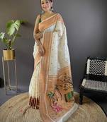 white woven design zari silk blend paithani saree