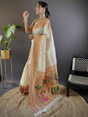 white woven design zari silk blend paithani saree 2