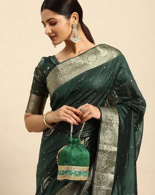 green embellished sequinned art silk saree 1