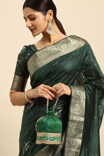 green embellished sequinned art silk saree
