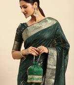 green embellished sequinned art silk saree