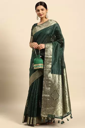 green embellished sequinned art silk saree