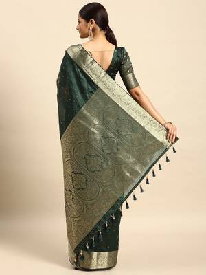 green embellished sequinned art silk saree 3