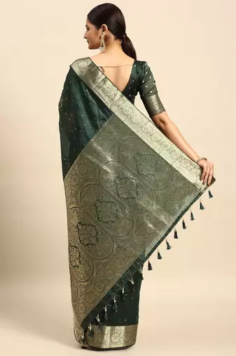 green embellished sequinned art silk saree