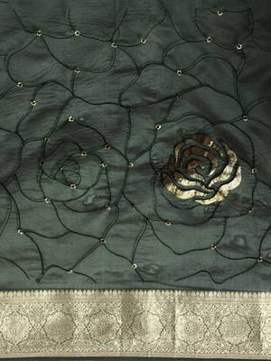 green embellished sequinned art silk saree 4