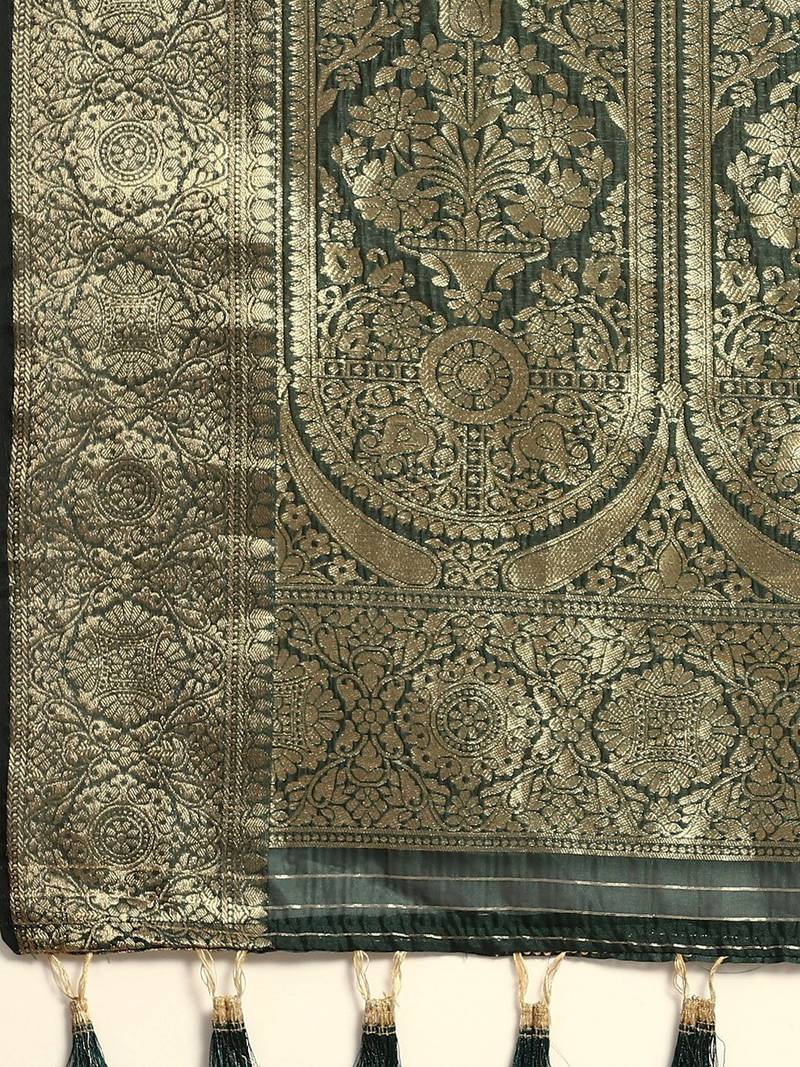green embellished sequinned art silk saree