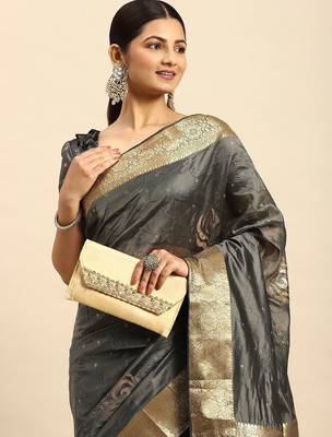 grey embellished sequinned art silk saree 1