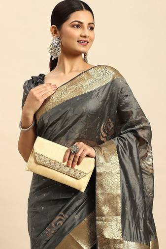 grey embellished sequinned art silk saree