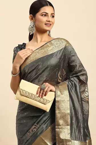 grey embellished sequinned art silk saree