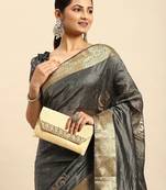 grey embellished sequinned art silk saree