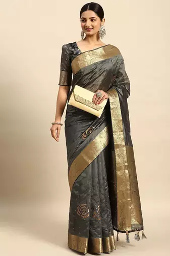 grey embellished sequinned art silk saree