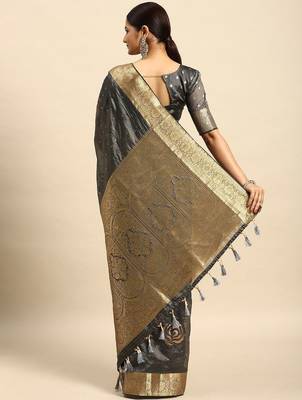 grey embellished sequinned art silk saree 3