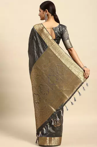 grey embellished sequinned art silk saree