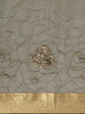 grey embellished sequinned art silk saree 4