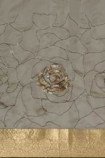 grey embellished sequinned art silk saree