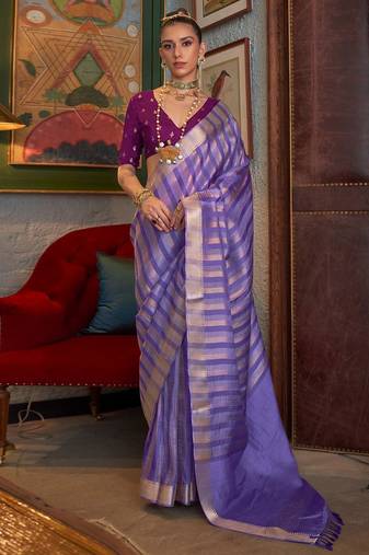 lavender striped woven design banarasi saree