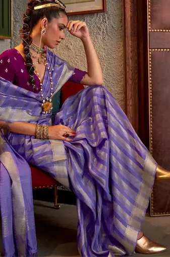 lavender striped woven design banarasi saree