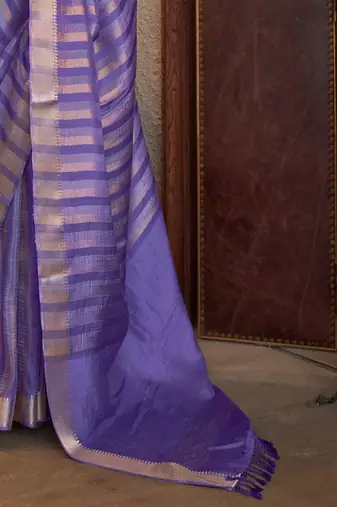 lavender striped woven design banarasi saree