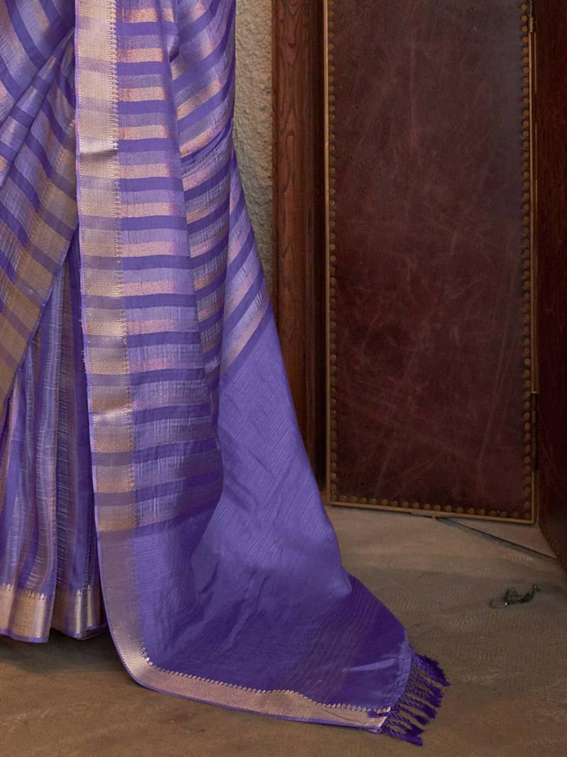 lavender striped woven design banarasi saree
