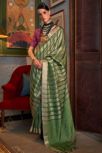 green striped zari banarasi saree