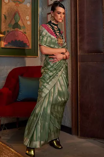 green striped zari banarasi saree