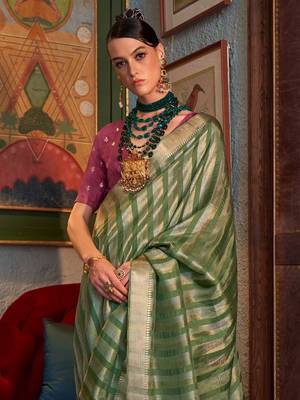 green striped zari banarasi saree 3