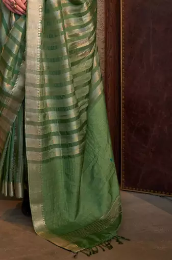 green striped zari banarasi saree