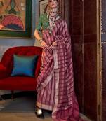 Pink green floral embroidered silk blend saree