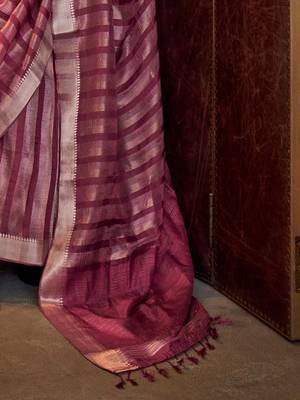 Pink green floral embroidered silk blend saree 5