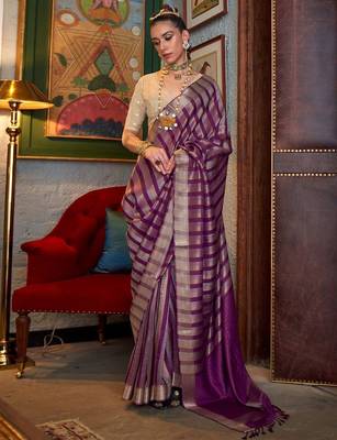 purple striped woven design banarasi saree 1