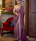 purple striped woven design banarasi saree