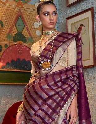 purple striped woven design banarasi saree 4