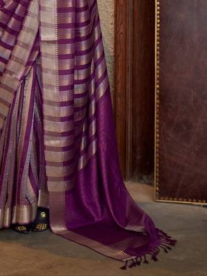 purple striped woven design banarasi saree 5