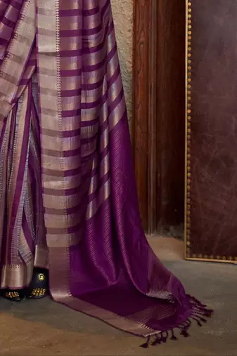 purple striped woven design banarasi saree