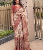 off_white kalamkari pure cotton saree