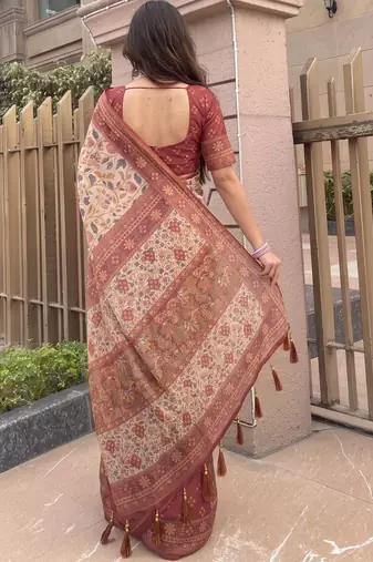 off_white kalamkari pure cotton saree